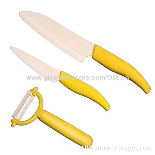 Colorful Handle Ceramic Knife Set with Peeler